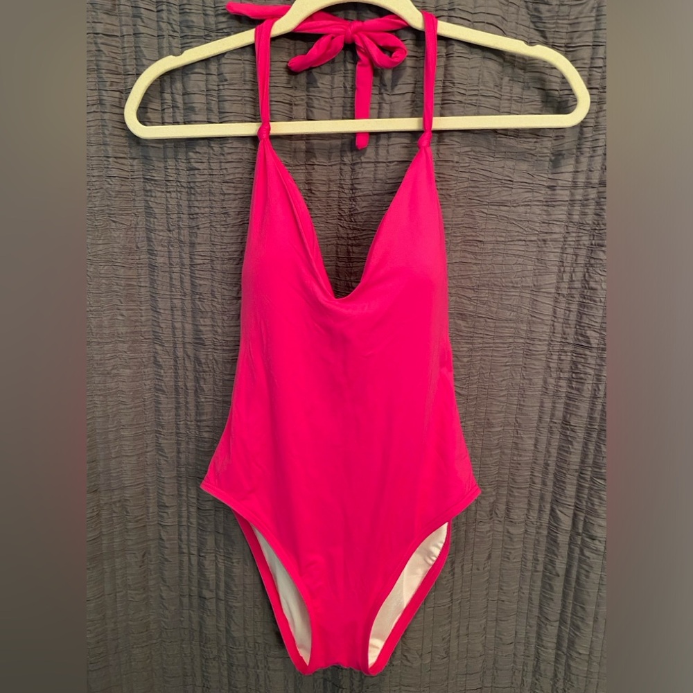 Hot pink LOFT halter 1 piece bathing suit, brand new with tags